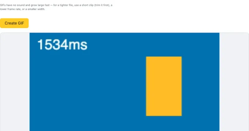 ToolsTray's Video to GIF tool converting a short clip into an animated GIF with frame rate and width controls, all in the browser.