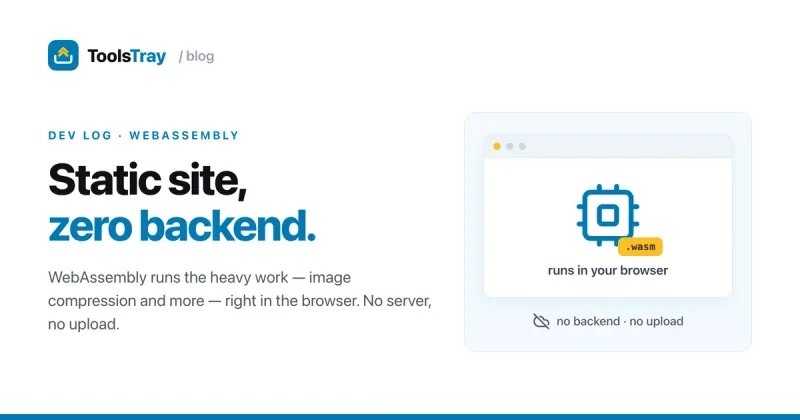 A browser window doing heavy work on its own: a photo shrinking inside the tab while the server behind it sits idle, illustrating WebAssembly moving computation to the client.