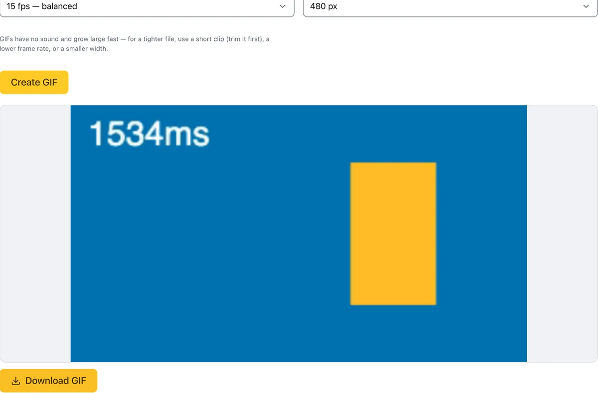 ToolsTray's Video to GIF tool with frame rate and width controls and an animated GIF preview ready to download.